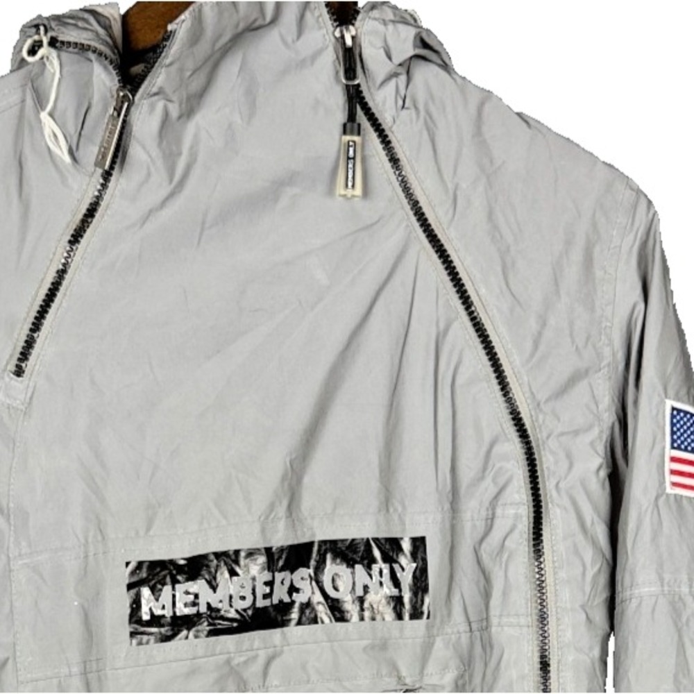 Members Only Anorak Jacket Mens S Gray Space Shuttle Patch Pullover Windbreaker